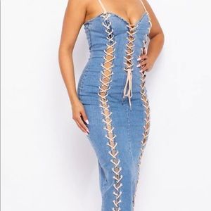 Denim lace up maxi dress by Swank A Posh